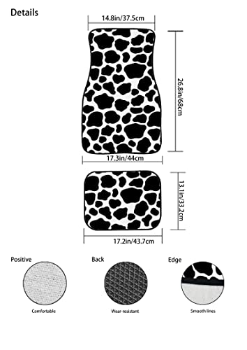 Afpanqz Animal Cow Print Car Mats Floor Carpet Set Of 4 Piece Front & Rear Durable Liners For Car Truck Suv & Van, Auto Interior Accessories Covers Heavy Duty Black White Cow Skin #TOP2