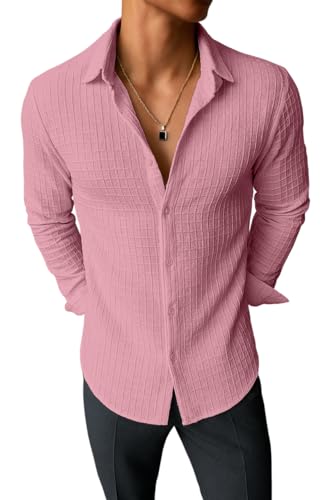 Image of Men's Casual Button Down Shirts Long Sleeve Linen Shirt Fashion Textured Beach Summer Shirts| Men Stylish Shirt | Men Fancy