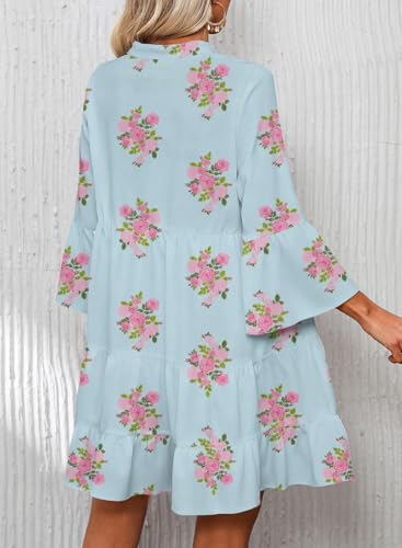 Image of Summer Dresses for Women 2026 Flowy Ruffle 3 /4 Sleeve V Neck Tiered Casual Babydoll Boho Beach Mini Dress
