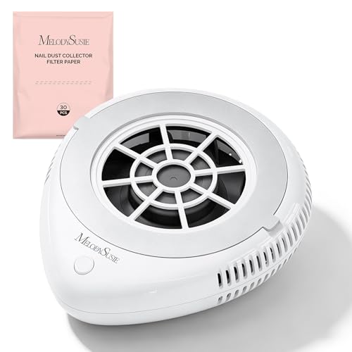 Image of MelodySusie Pocket-Sized Cordless Nail Dust Collector with Lightweight Design, PProR 6000RPM Mini Nail Vacuum Fan with 3 Suction Modes and 30 Disposable Filter Papers for DIY & Daily Nail Care,White