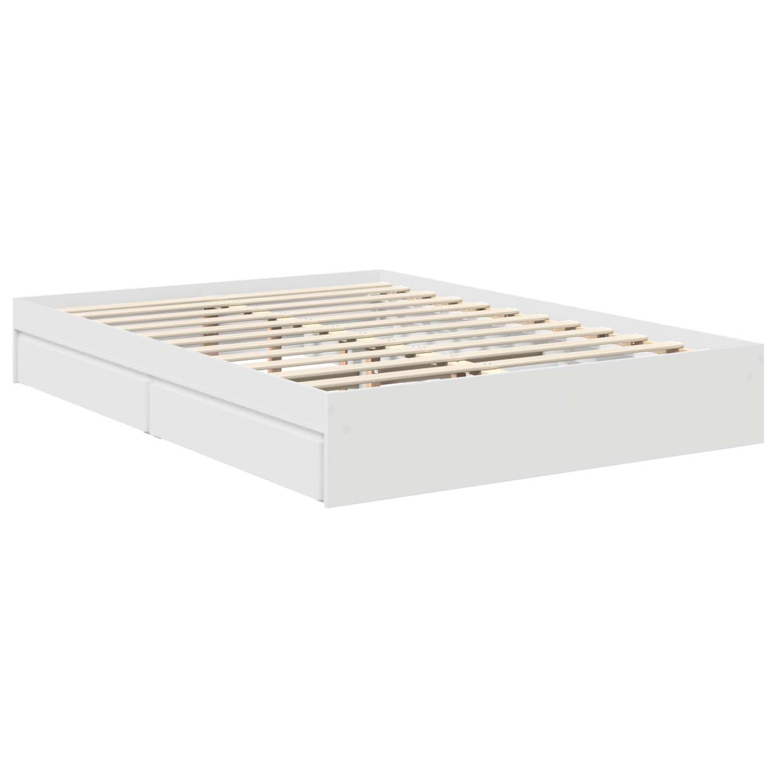 Drewnopochodna rama z pojemnikiem minimalistyczna biały 140x200 cm