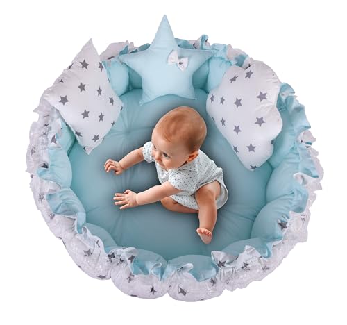 Image of MottoKids 2-in-1 Play Mat from Baby to Toddler, Pet Cushion, Thick & Convertible, Floor Cushion for Toddler, Play Mat, Cotton & Machine Washable (PolyBag) (Blue)