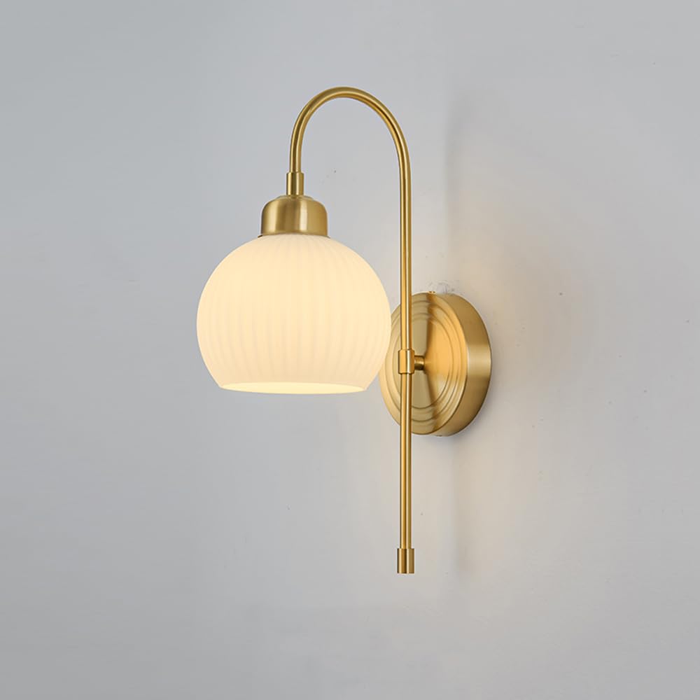 KBUUKYYXouy Wall sconces for Bedroom Bedroom Brushed Brass Modern Nordic Milk Glass Mounted Lamp Hardwired Hallway Indoor Wall Lighting for Bathroom Living Room Aisle