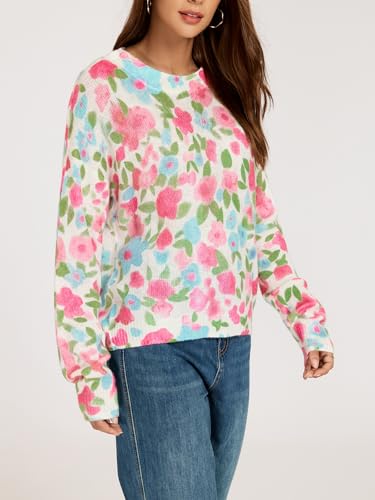 Women's Floral Print Sweaters Oversized Lightweight Wool Sweater Fall Knitted Pullover Tops Trendy4