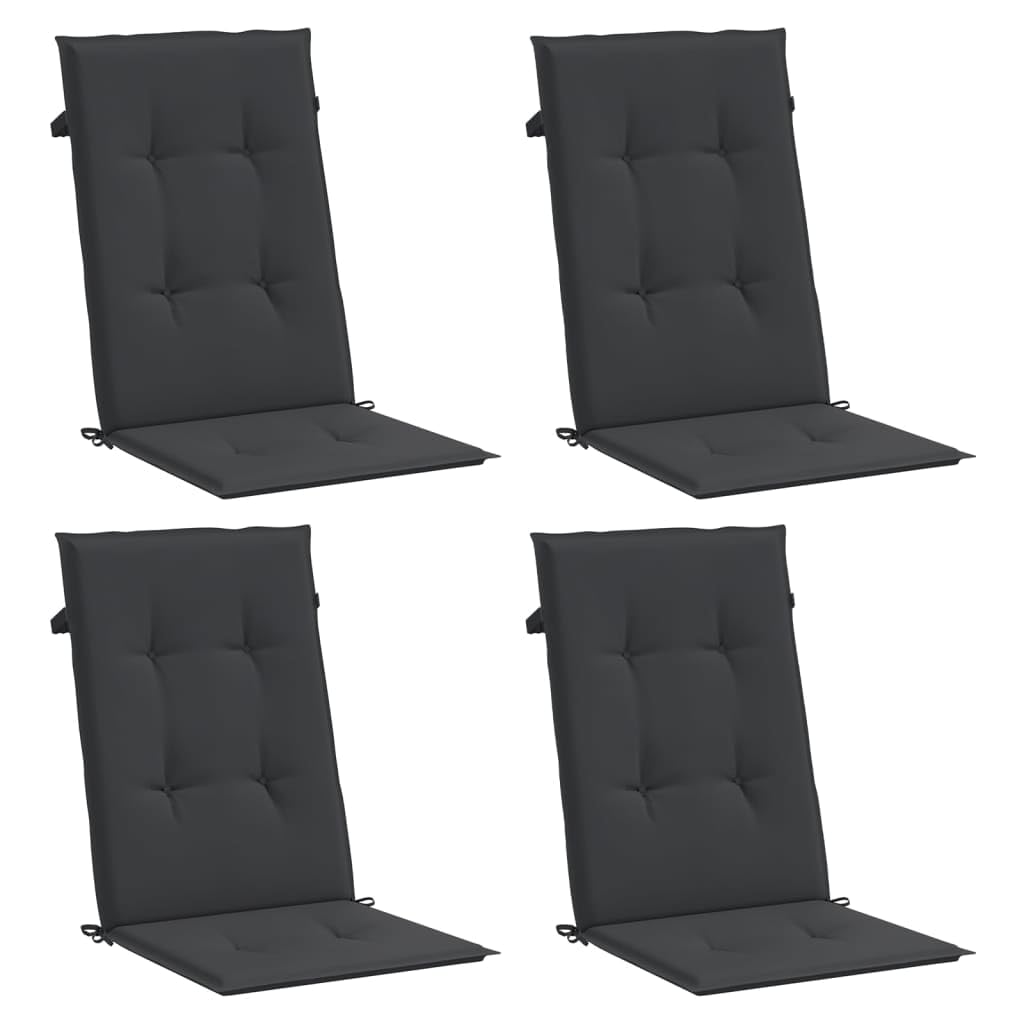 Hochlehner-Auflagen 4er Set, Gartenstuhlauflagen für Hochlehner, 120x50x3 cm Stuhlkissen für Gartenstühle und Sitzmöbel, Schwarz, Polyester, mit Befestigungsbändern
