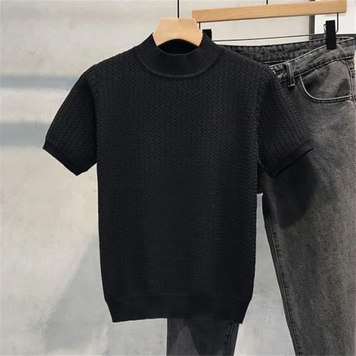 Men’S Slim Fit Cotton Knitted Pullover Sweater Short Sleeve Round Neck Loose Casual Top Tee3