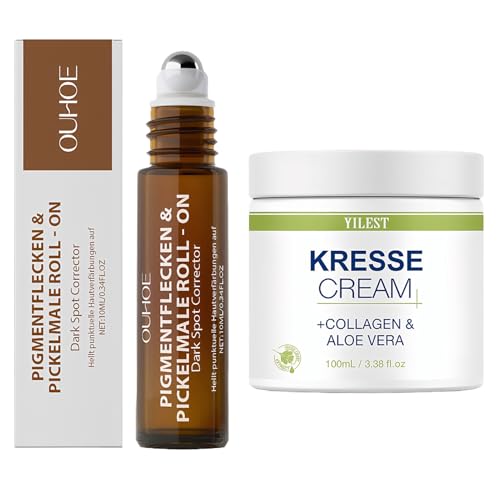 Antimanchas de pigmento y espinillas Roll-On + ungüento de Kressespobe, para reducir las manchas de pigmento, manchas de la edad y las espinillas, eliminar manchas de pigmento facial