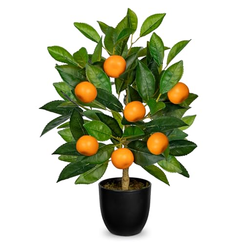 Hollyone Planta artificial de naranja de 40 cm en maceta, plantas artificiales decorativas de imitación, pequeño árbol de naranja sintético para dormitorio, sala de estar, baño, escritorio, mesa