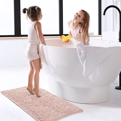 Freshmint Chenille Bathroom Rugs Non-Slip Bath Mat 24"X17", Washable Soft Shower Mat, For Bathroom Floor & Tub Fluffy Shag Bath Rugs, Durable Thick Water Absorbent Microfiber Shower Rugs, Pink #TOP1