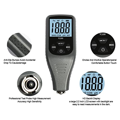 DOLUNTO Thickness Gauges TC200 medidor de espesor de recubrimiento 0.1um / 0-1500 Medidor de espesor de película de pintura para carro pintura Exterior Gris miniatura 6