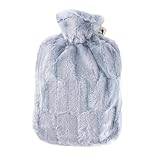Hot Water Bottle with Cover - Hot Cold Pack Made of Burst Resistant Thermoplastic with Fleece Sleeve Helps Relieve Muscle Aches & Pains, Menstrual Cramps, Flu Symptoms (1.8 L Faux Fur, Grey)