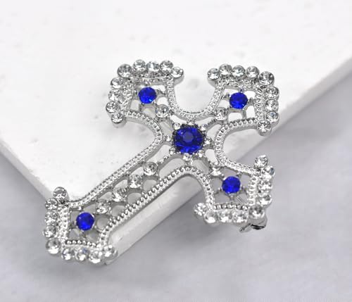 Image of Gyn&Joy Sparkle Crystal Rhinestones Holy Cross Brooch Pin Jewelry For Women Men