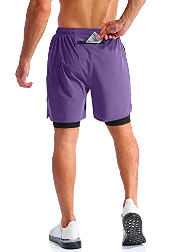 Image of Pudolla Men's 2 in 1 Running Shorts 5 inch Quick Dry Gym Athletic Workout Shorts for Men with Phone Pockets