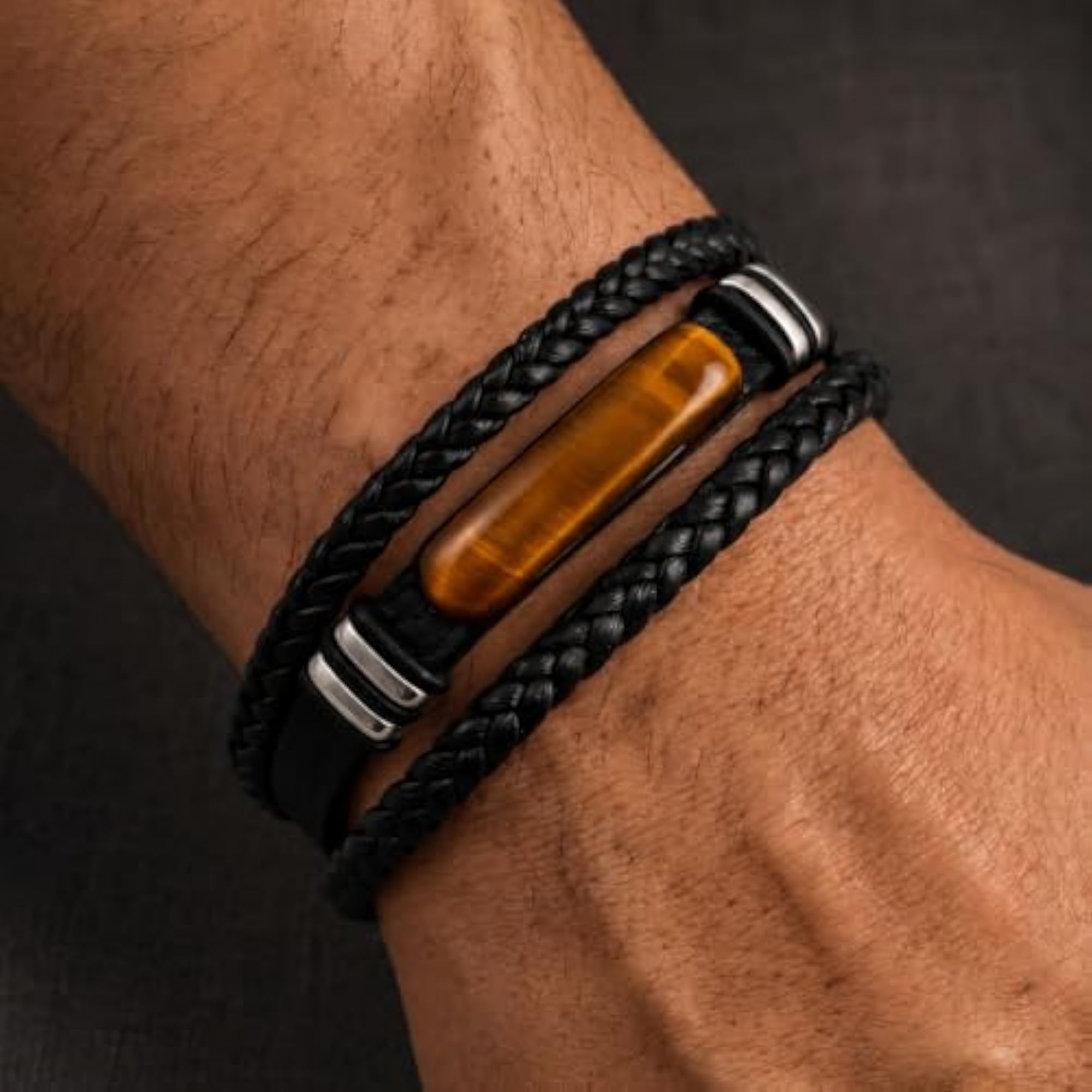 Men's Ember Claw Black Genuine Leather Multi-Layer Bracelet