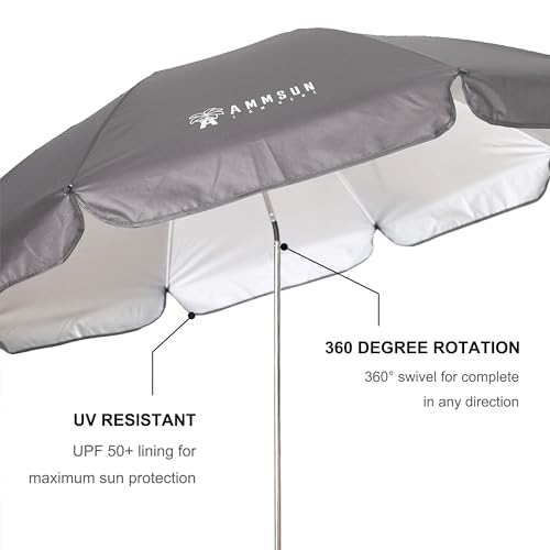 Image of AMMSUN XL Chair Umbrella with Universal Clamp Adjustable 47 inches and 360-degree Swivel UPF 50+, Portable Clamp on Camping or Beach Chair, Stroller, Wheelchair, Golf cart, Grey, 2 PACK