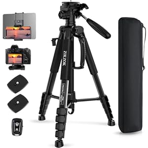 75″ Camera Tripod for Cell Phone, Travel Tripod for Camera with Wireless Remote, Heavy Duty Camera Stand Tripod for DSLR/SLR/DV/GoPro (Black)