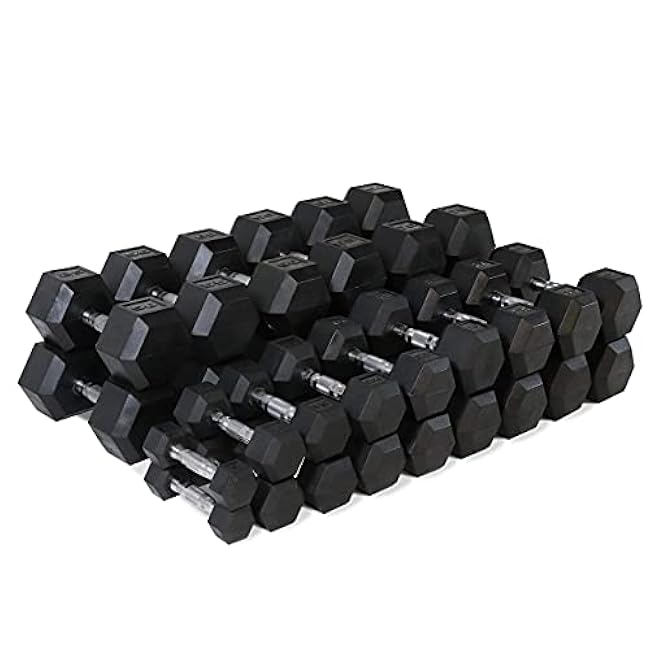 WF Athletic Supply Rubber Coated Solid Steel Cast-Iron Pair Dumbbells, Rubber Hex Dumbbells, Hex Weights Dumbbells for Muscle Toning, Full Body Workout, Home Gym Dumbbells, Pair