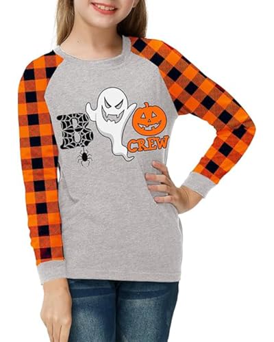 Image of Remimi Girls Thanksgiving Shirts Buffalo Plaid Raglan Tee Cute Turkey Holiday Party Long Sleeve Tshirt 5-14 Years