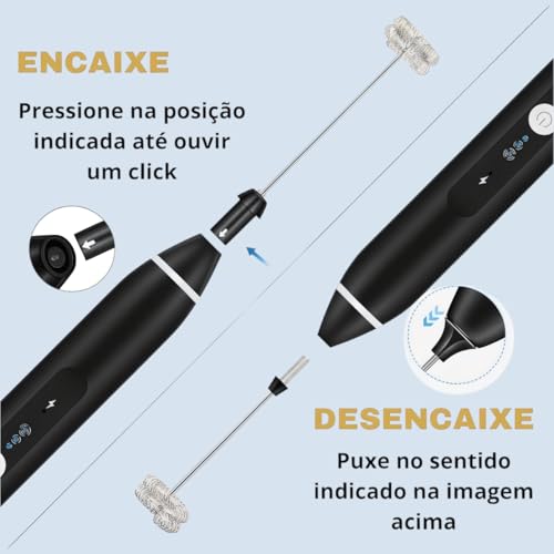Misturador Bebidas Ovos Mini Mixer Multiuso Fuê Portátil Elétrico Recarregável Haste em Inox Batedor