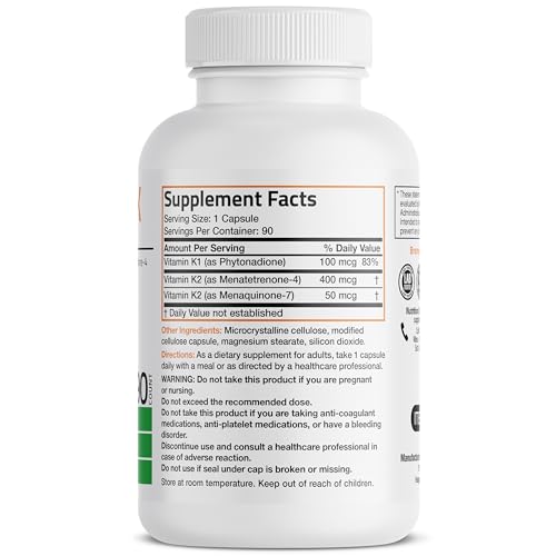 Image of Bronson Vitamin K Triple Play (Vitamin K2 MK7 / Vitamin K2 MK4 / Vitamin K1) Full Spectrum Complex Vitamin K Supplement, 90 Capsules