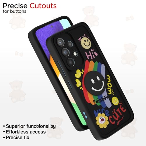 Image of Pikkme Back Cover for Samsung Galaxy A52 / A52s 5G | Soft Silicone| Cute Rainbow Smile & 3D Cartoon Flower Design | Shockproof Raised Camera Protection Bumper Case (Black)