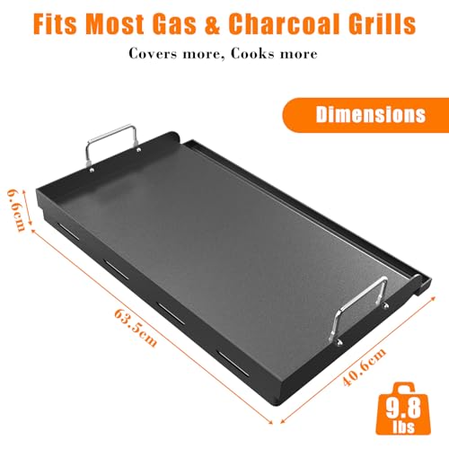 GFTIME Grillplatte 63,5 x 40,6cm, Universal Plancha für Gasgrills und Holzkohlegrills, Elektrogrill, Universal Grillpfanne Flache Oberplatte, Antihaftbeschichtung, Große Rechteckige Grillplatte