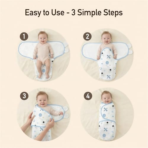 Image of GLLQUEN BABY Swaddles for Newborns 0-3 Months, Adjustable & Easy Fastener | 3-Pack, Baby Boy Swaddles Organic Cotton Womb-Like Nursery Swaddling Blanket reduces startle reflex, Soft & Skin-Friendly