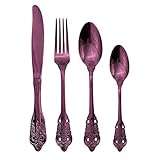 JANKNG Mirror Polished Purple Silverware Set, 24-Piece 18/10 Stainless Steel Shiny Finish Flatware...