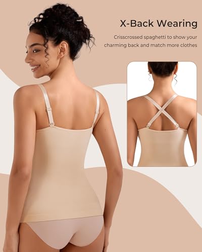 EUYZOU Women Tummy Control Shapewear Cami Tank Tops, Black/White/Nude M — view 2