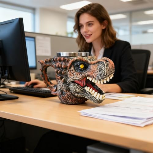 Taza de cráneo de dinosaurio antideslizante que evita derrames en el escritorio 4
