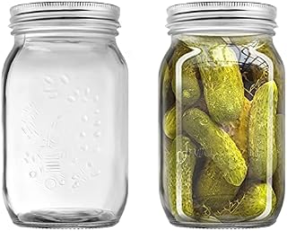 YUEYEE Mason Jar 1L,Glass Mason jars with Lids Canning Jars for Fermenting, Canning Pickles Cucumber Tomatoes,Food Storage Jars Preserving Pasta, Cookies,Nuts, Candies and Beans ,2 Pack