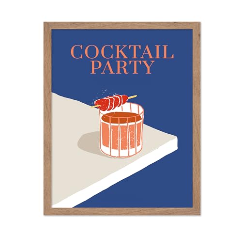 Poster Master Cocktail Party Poster - Retro Alcohol Beverage Print - Cocktail Design - Alcohol Art - Bar Cart & Modern Design - Chic Boho Decor - Aesthetic Bar or Kitchen Decor - 16x20 Beige Framed