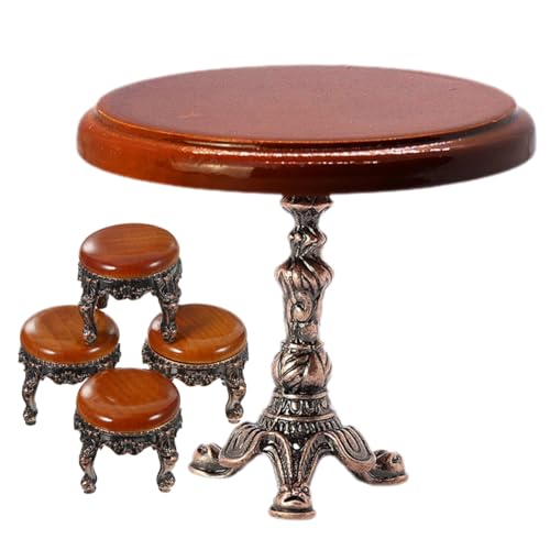 KOMBIUDA 1uppsättning Miniatyr Dockhus Möbelset Retro Rund Bord Och Små Pallar Delar För Scenisk Dekoration Och Kreativt Byggande