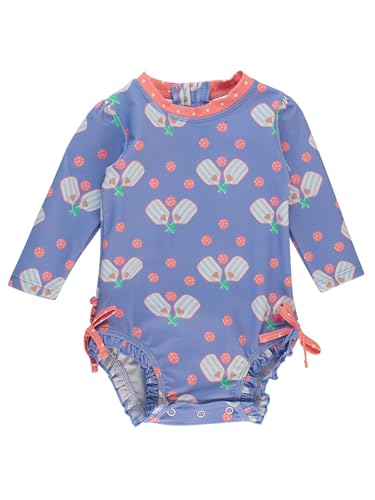 Image of RuffleButts Baby Girls UPF 50+ Sun Protection Floral Printed Long Sleeve One Piece Rash Guard Swimsuit with Zipper