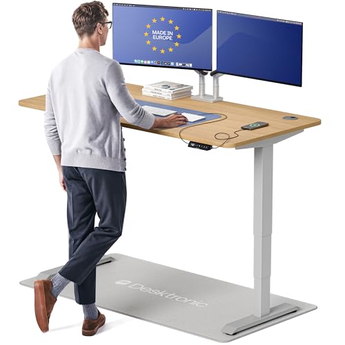 Image of Desktronic HomePro Standing Desk 60x30 - Made in Europe, Ergonomic Sit Stand Home Office Desk, Electric Height Adjustable, Dual Motor, USB & USB-C Charging, Wobble-Free, Touchscreen, 3 Memory Presets