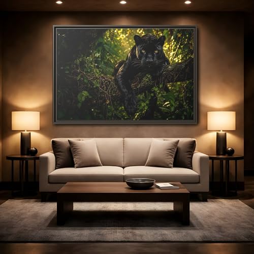 Toile panthère noire encadrée 60x40 cm de qualité premium châssis 3cm