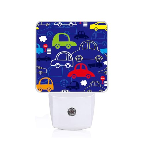 Image of Cartoon Transport Night Light, Plug-into Wall Blue Cars Trucks Nightlight Lamp with Dusk to Dawn Sensor, Led Lamp 0.5W Energy Efficient for Boys Girls Adults Home Decor