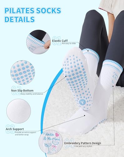 Image of Yawlsow Pilates Grip Socks for Women Yoga Grippy Socks Cute Barre Non Skid Athletic Crew Sticky Sock Workout Hospital