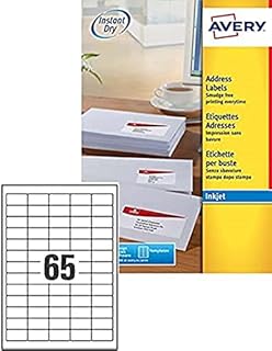 Avery Self Adhesive Mini Organising Return Address Labels, Inkjet Printers, (38.1 x 21.2 mm Labels, 65 Labels Per A4 Sheet, 25 Sheets), 1625 labels, QuickDRY (J8651), White