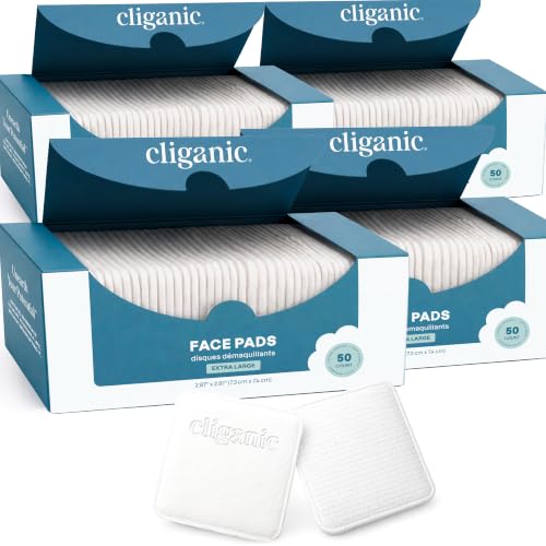 Image of Cliganic Extra Large Face Pads (200 Count) - Soft, Extra Absorbent, Ultra Durable, Hypoallergenic, For Makeup, Nail Polish & Daily Buildup Removal, Toner & Cleanser Application, Dual Sided & Lint-Free