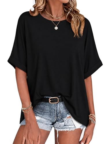 Wayleb Camiseta Oversize Mujer Manga Corta Negro M
