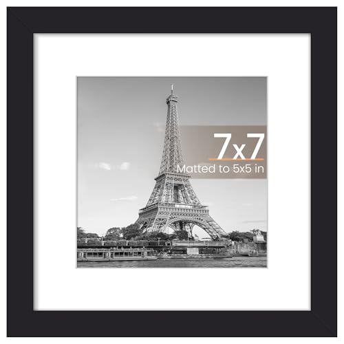 Image of upsimples 7x7 Picture Frame, Display Pictures 5x5 with Mat or 7x7 Without, Wall Hanging Photo Frame, Black, 1 Pack