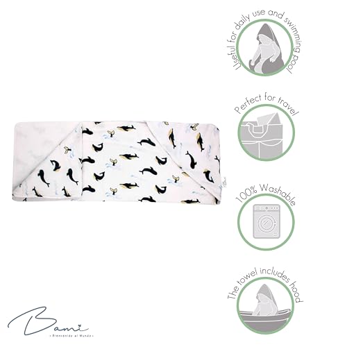 Image of BAMI Baby Hooded Bath Towel - Printed 100% Cotton Muslin Front & Soft Cotton Towel Back - Dual-Layer, Ultra-Absorbent, Gentle for Newborns, Infants & Toddlers