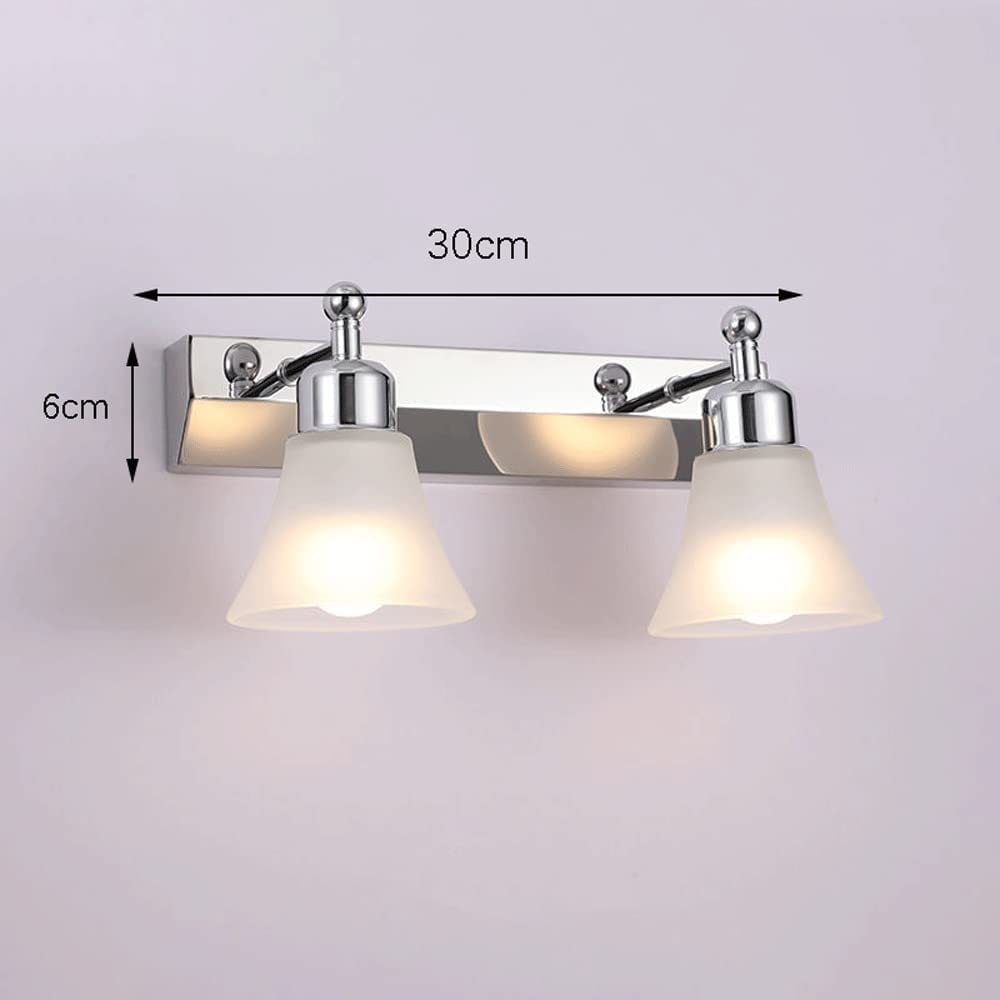 lámparas de pared, Aplique de pared LED con espejo, pantalla cristal esmerilado, casquillo E14, luz for baño, aplique acero inoxidable plateado, varios tamaños(2lihjt)