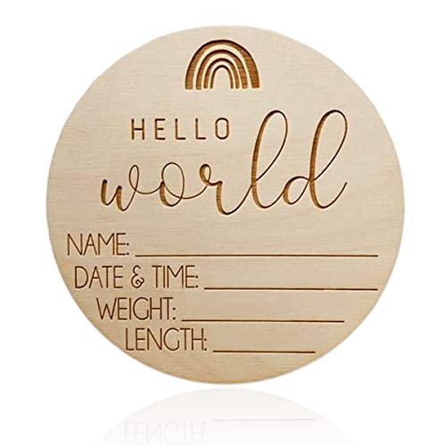 Image of AEGYPIUS Baby Announcement Sign, 3.9 Inches Hello World Newborn Sign Baby Birth Announcement Sign, Wooden Birth Announcement Sign for Hospital Announcement Sign for New Baby Newborn Announcement Sign