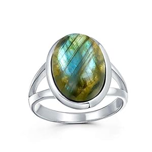 Bling Jewelry Oval Cabochon Bezel Gemstone Split Shank Boho Statement Iridescent Rainbow Labradorite Ring Women For Teen .925 Sterling Silver