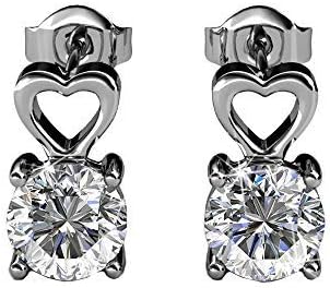 Cate & Chloe Marian 18k White Gold-Plated Heart Stud Earrings with Round Cut Simulated Diamond Crystals, Wedding Jewelry for Women, Gift for Mother's Day, Anniversary, Birthday
