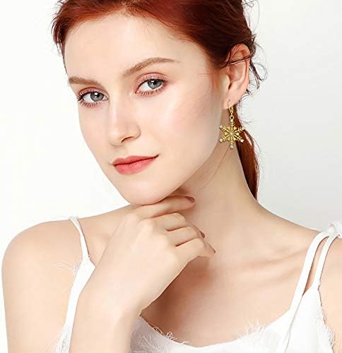 EVER FAITH 925 Sterling Silver Clear CZ Ear Accessories Jewelry Winter Snowflake Leverback Earrings Gold-Tone - Image 3