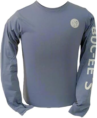Buc-ees Mens Long Sleeve Performance T-Shirt, Gray, Athletic Logo Design, Crew Neck