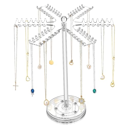 Mimoqk Organizador de pulseras, soporte de joyería, soporte para collares, soporte de collar acrílico, organizador de joyas giratorio, torre de joyería con ganchos, soporte de joyería acrílico
